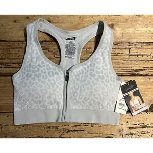 Avia Womens Size S Grey Cheetah Print Front Zip Sports Bra NWT
